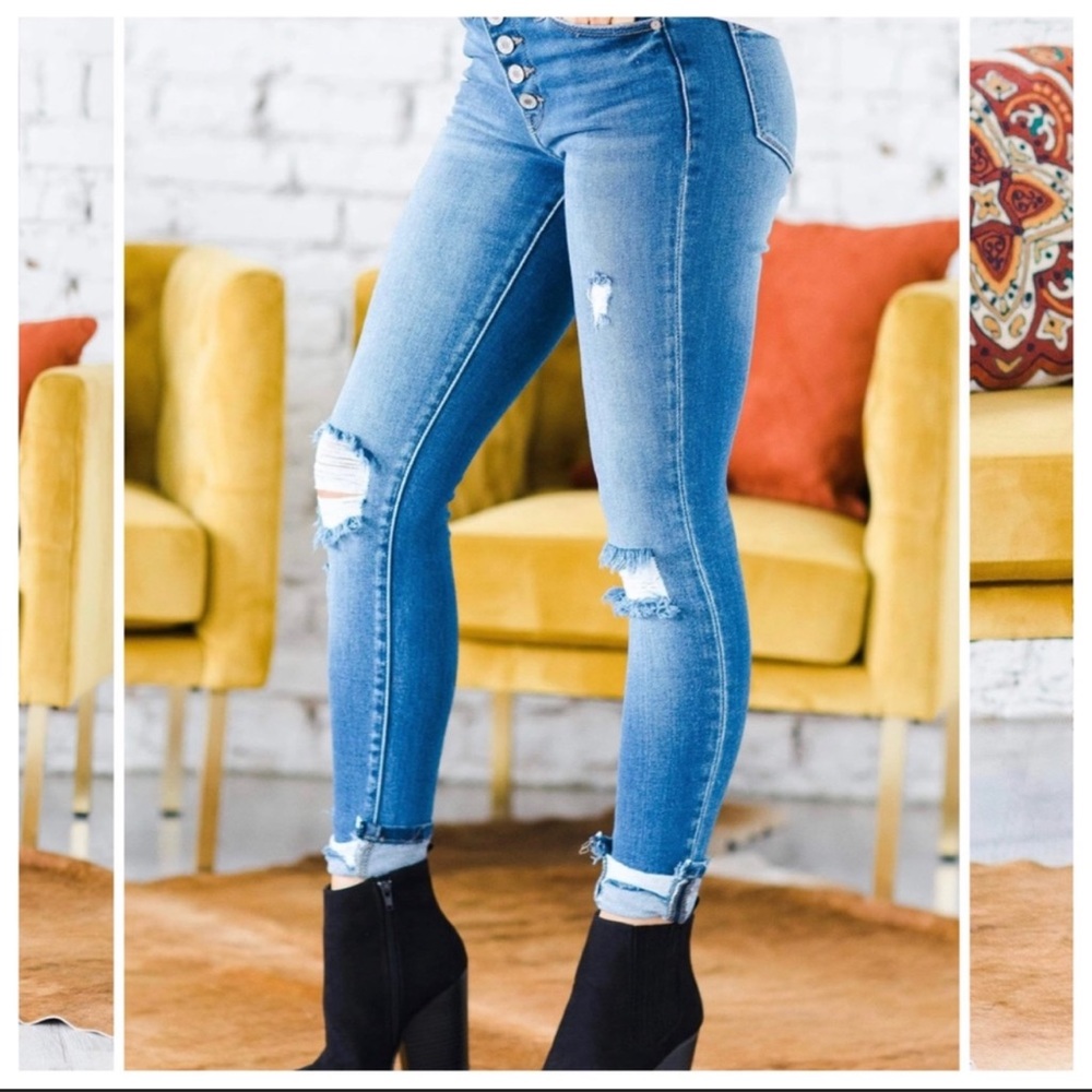 37 Chic 5 Button closure distressed skinny jeans - Picture 2 of 7